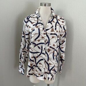 Foxcroft Womens 10 Wrinkle Free Fitted Shirt Horse Bit Riding Equestrian‎ Blouse